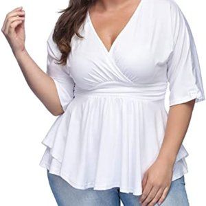 Deep V Neck White Blouse